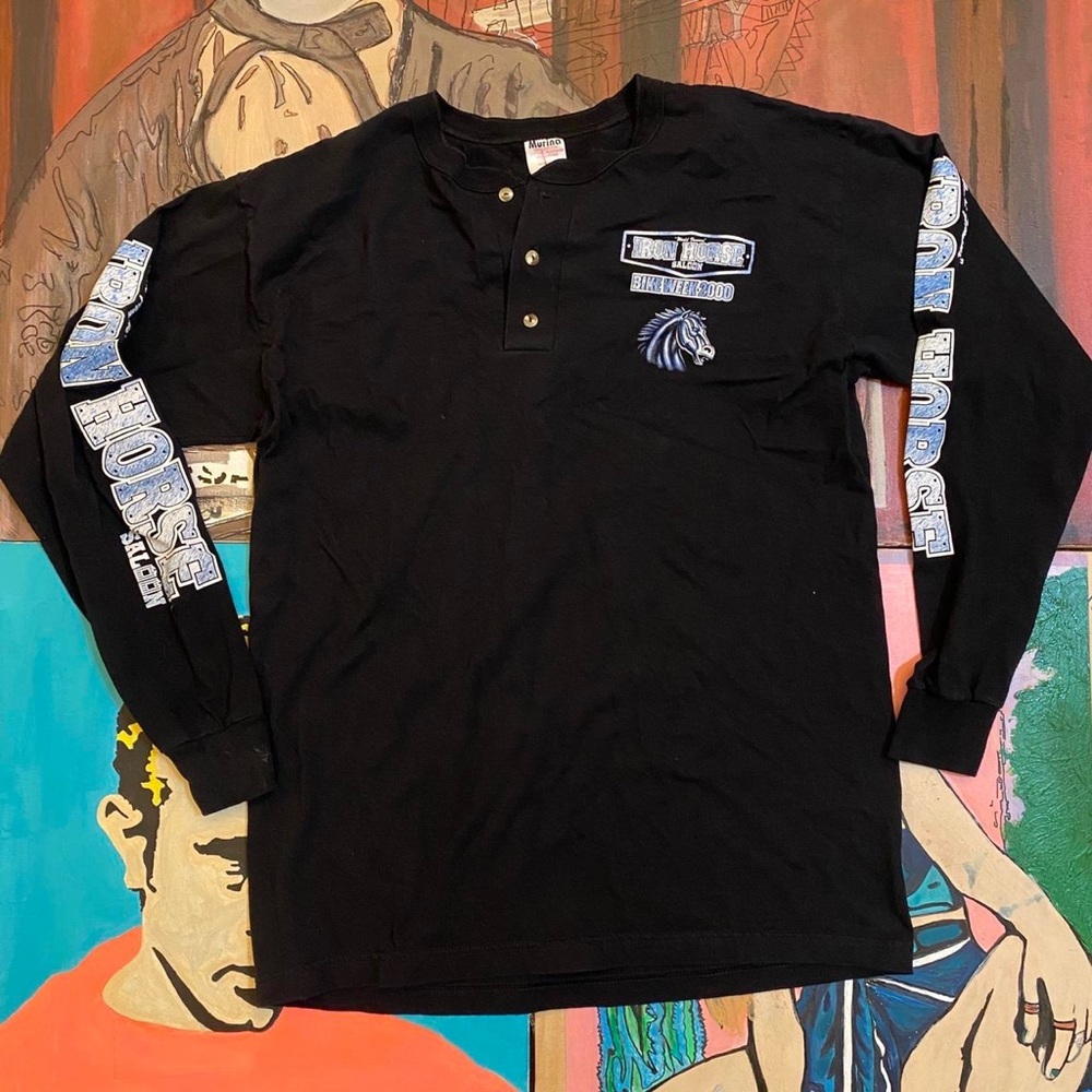 Vintage 00s Iron Horse Saloon Bike Week 2000 L/S 3 Button Henley Shirt